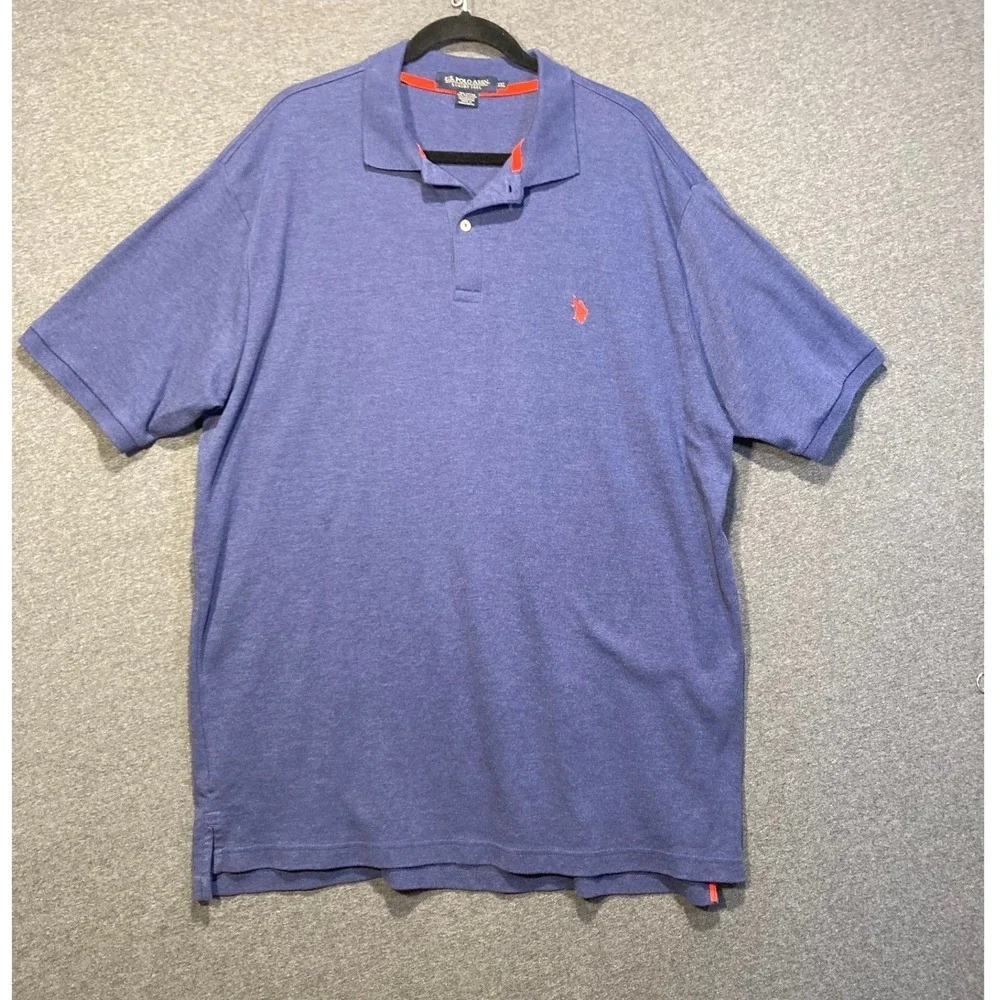 US Polo Assn Mens‎ XXL Blue Heather Luxury Feel Short Sleeve Polo Shirt Dadcore